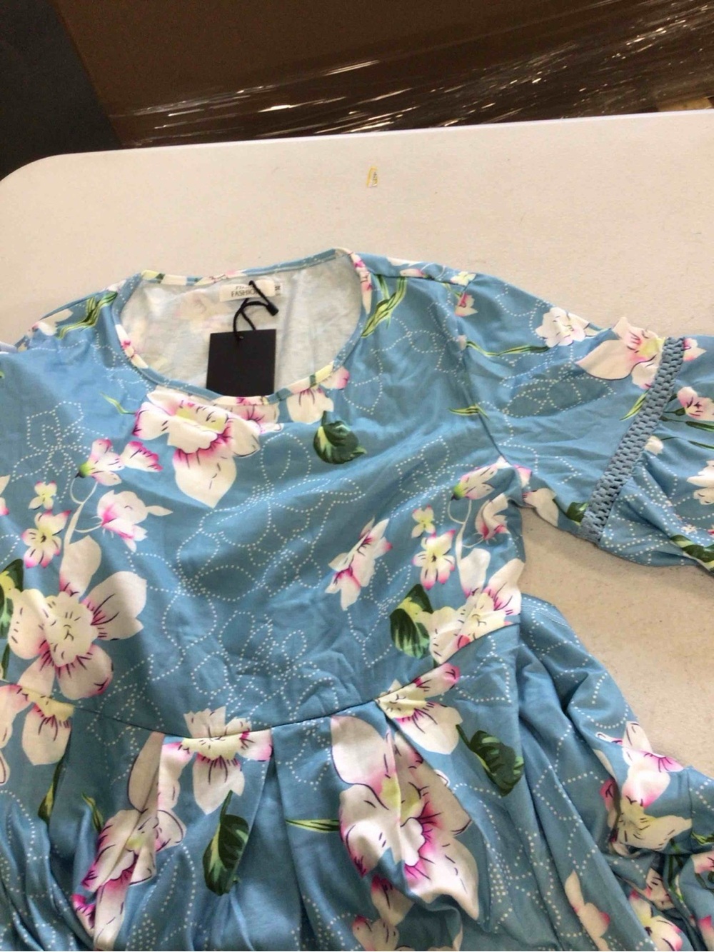 Floral Dress Pin Up Fashion a line dress Scoop Neck Swing Dress Light Blue 14W - Picture 3 of 6